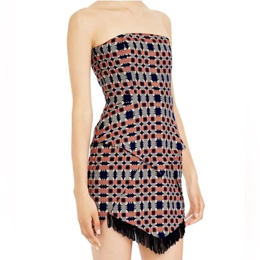 sass & bide Strapless Geometric Mini Dress in Navy, Blush & Cream